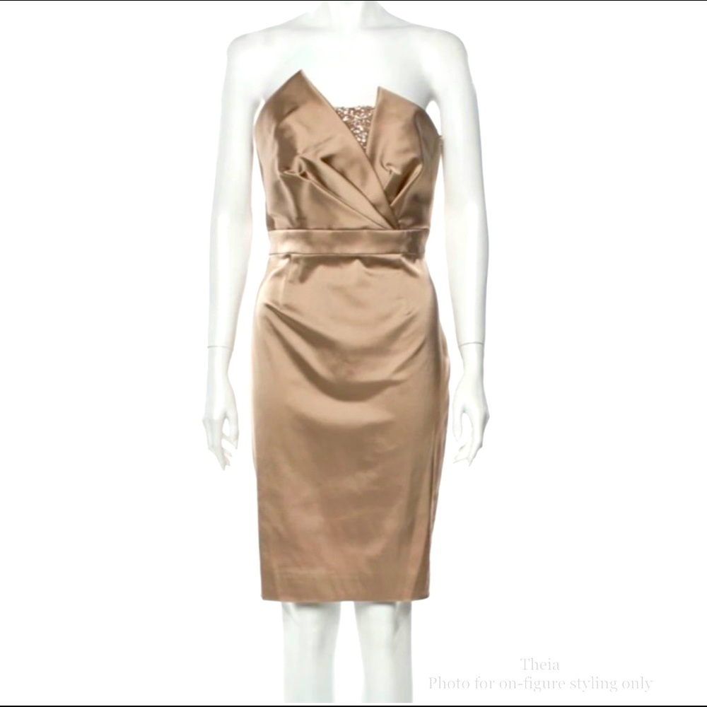 Theia strapless satin champagne dress